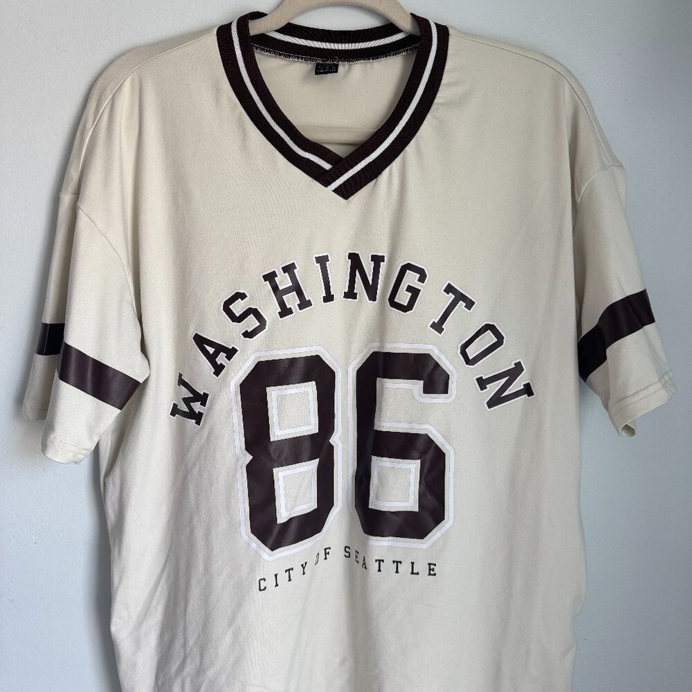 Shein Small Cream and Brown Washington "86" Jersey.